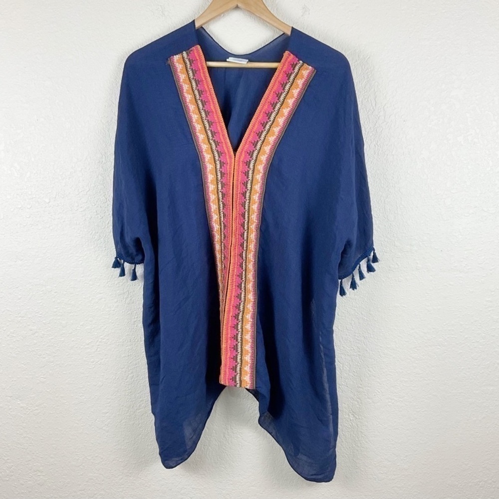 Anna & Ava Embroidered V-Neck Short‎ Sleeve Poncho Coverup One Size Women